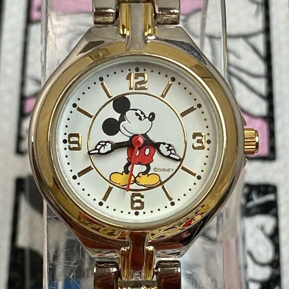 Disney Mickey Mouse Two-Tone Ladies Watch Moving Arms Original Hang Tag - Picture 1 of 14